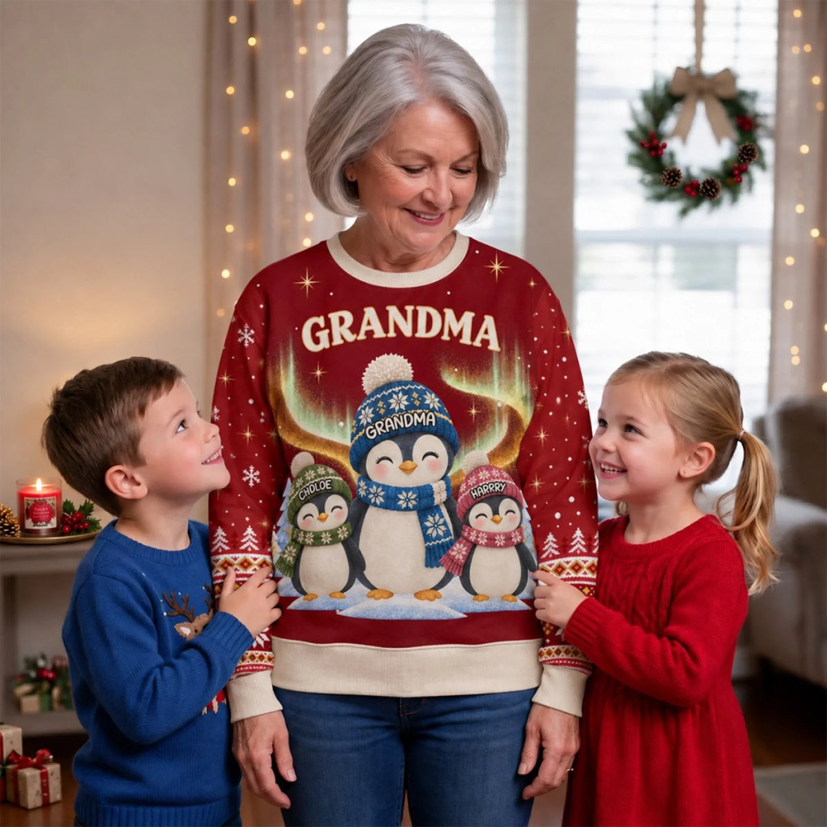 Custom Grandma Christmas Sweatshirt, Gift for Mothers • Best Grandma Penguin Ever - Personalized All-Over-Print Sweatshirt