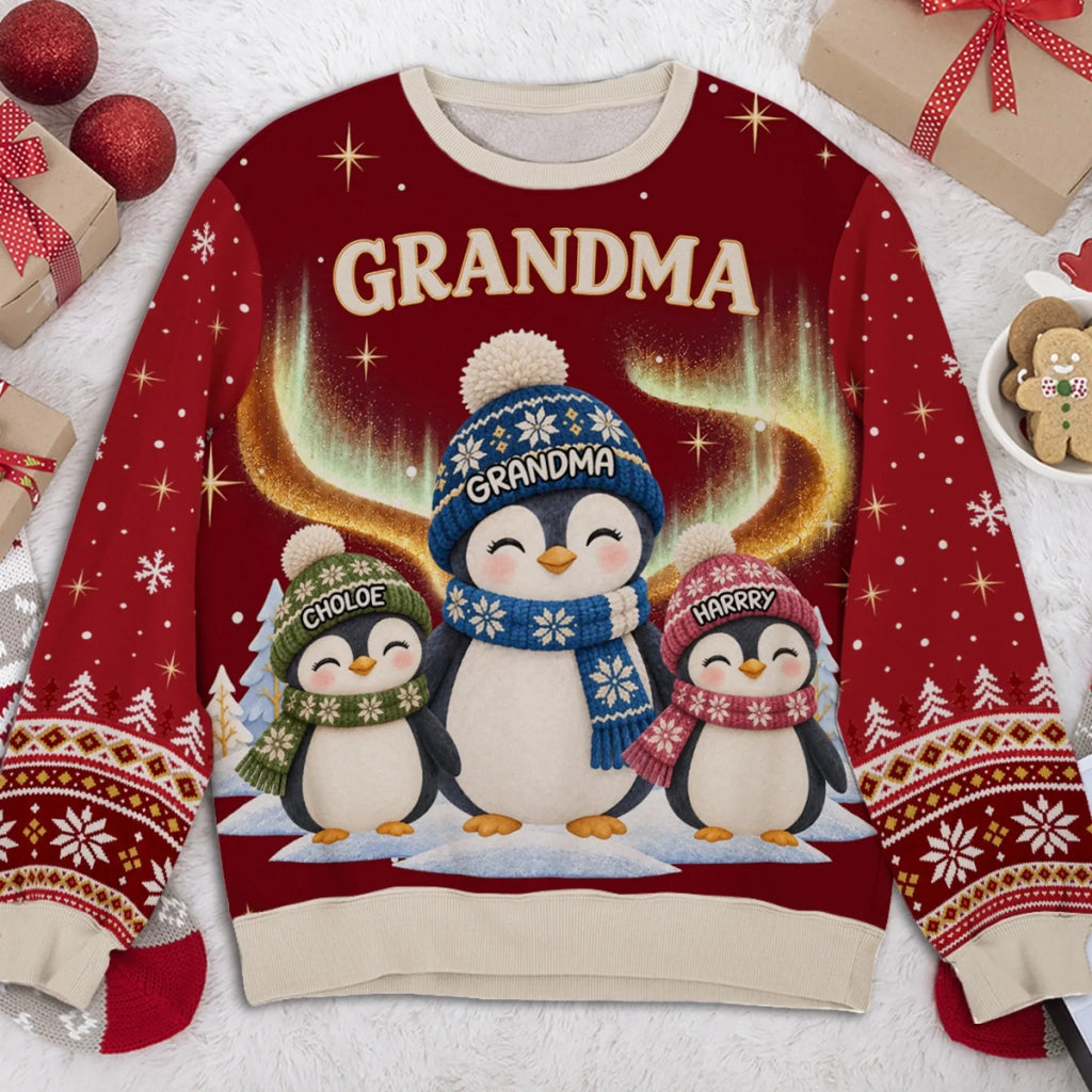 Custom Grandma Christmas Sweatshirt, Gift for Mothers • Best Grandma Penguin Ever - Personalized All-Over-Print Sweatshirt