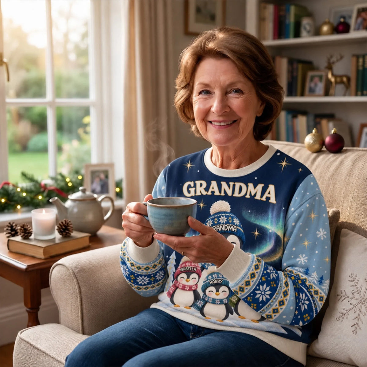 Custom Grandma Christmas Sweatshirt, Gift for Mothers • Best Grandma Penguin Ever - Personalized All-Over-Print Sweatshirt
