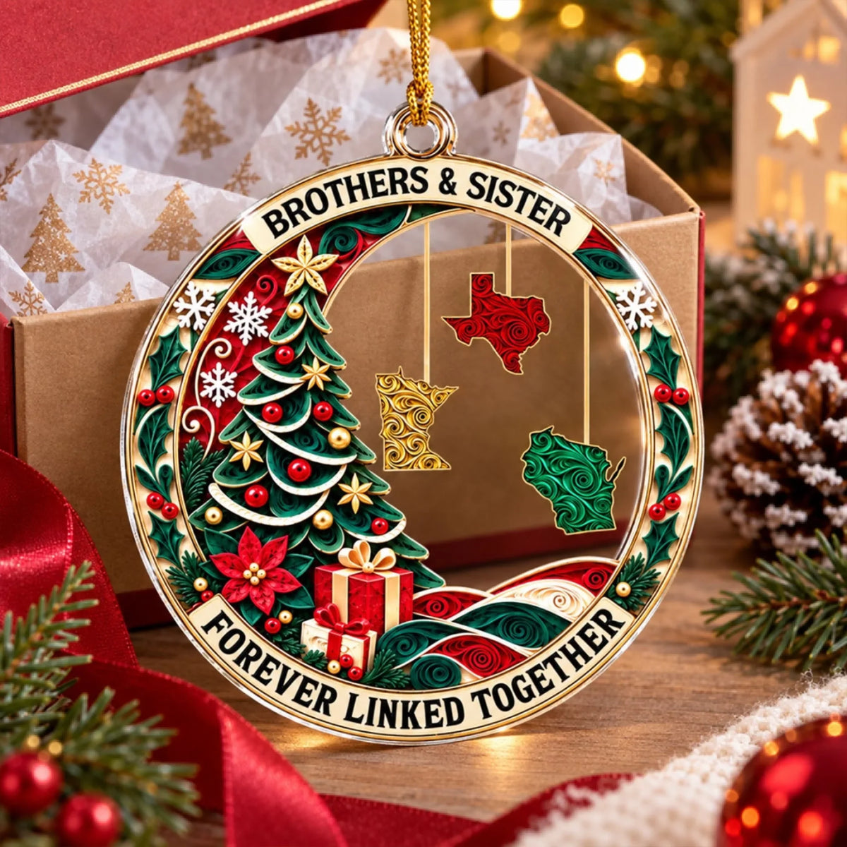 Custom Sister Christmas Ornament •  Siblings Christmas - Personalized Acrylic Ornament