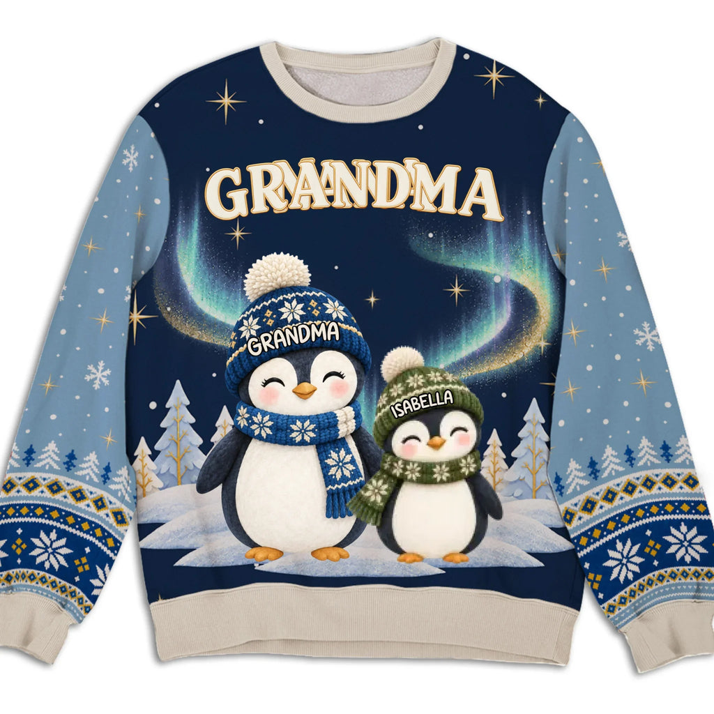 Custom Grandma Christmas Sweatshirt, Gift for Mothers • Best Grandma Penguin Ever - Personalized All-Over-Print Sweatshirt