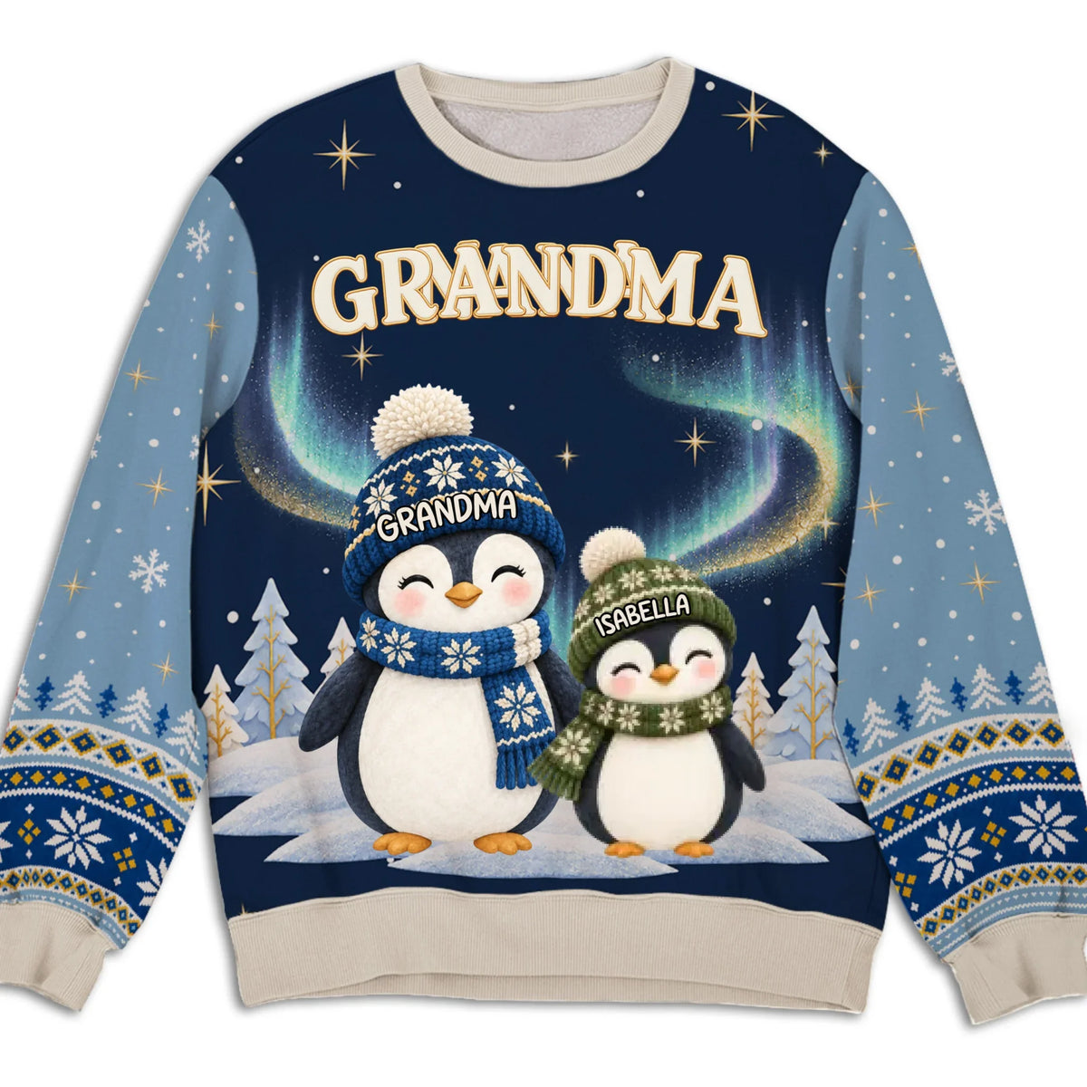 Custom Grandma Christmas Sweatshirt, Gift for Mothers • Best Grandma Penguin Ever - Personalized All-Over-Print Sweatshirt