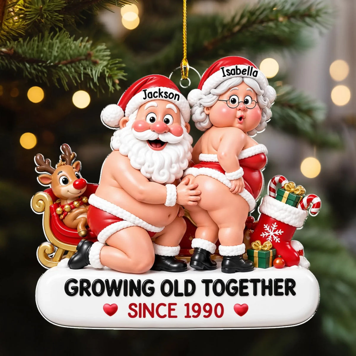 Custom Couple Christmas Ornament, Funny Gift •  Merry Together Forever - Personalized Acrylic Ornament