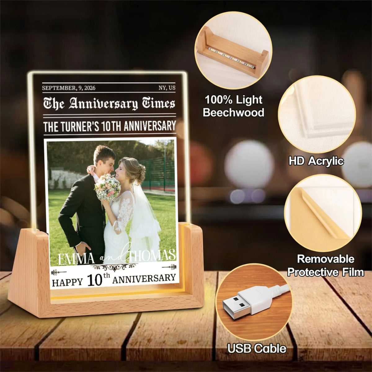 Custom Anniversary, Wedding, Christmas Gift For Husband, Him• The Anniversary Times - Personalized Night Light