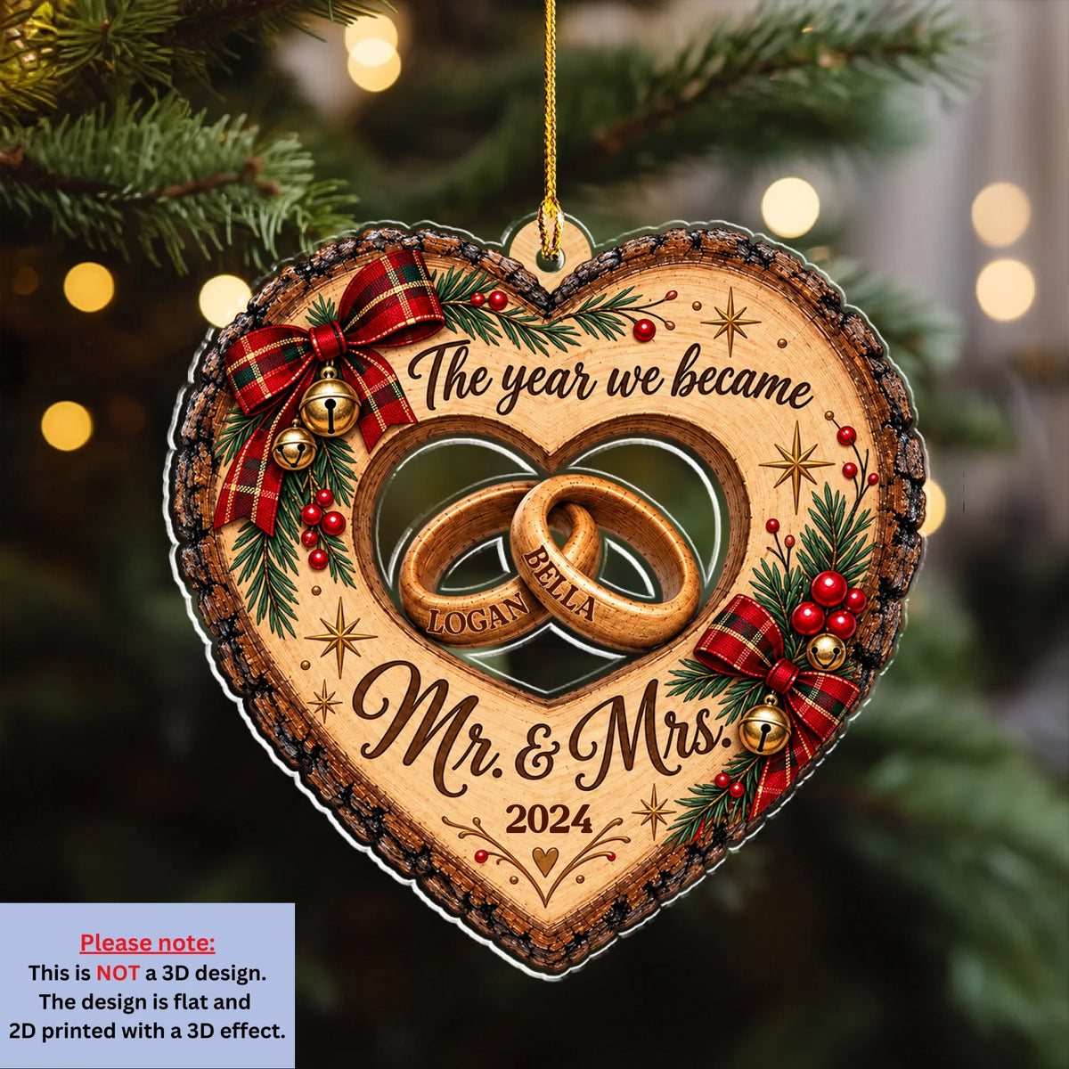 Custom Couple Christmas Ornament, Anniversary Gift •  Eternal Love - Personalized 3D Effect Acrylic Ornament