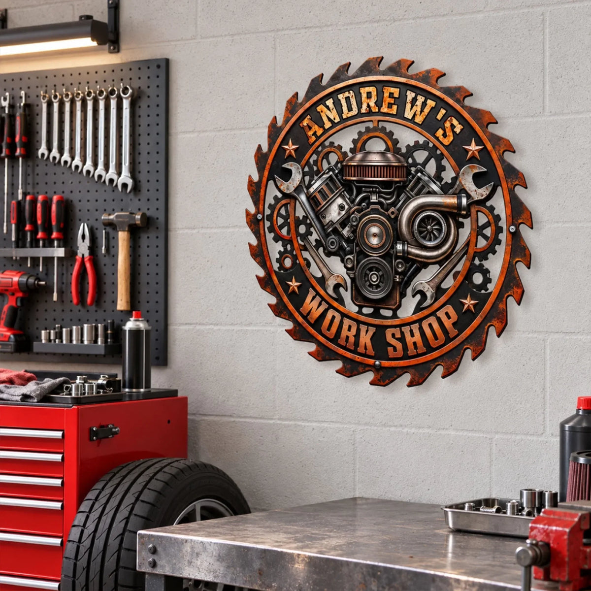 Custom Home & Wall Decor, Birthday & Christmas Gift • Mechanic Workshop - Personalized Freeform Shape Metal Sign