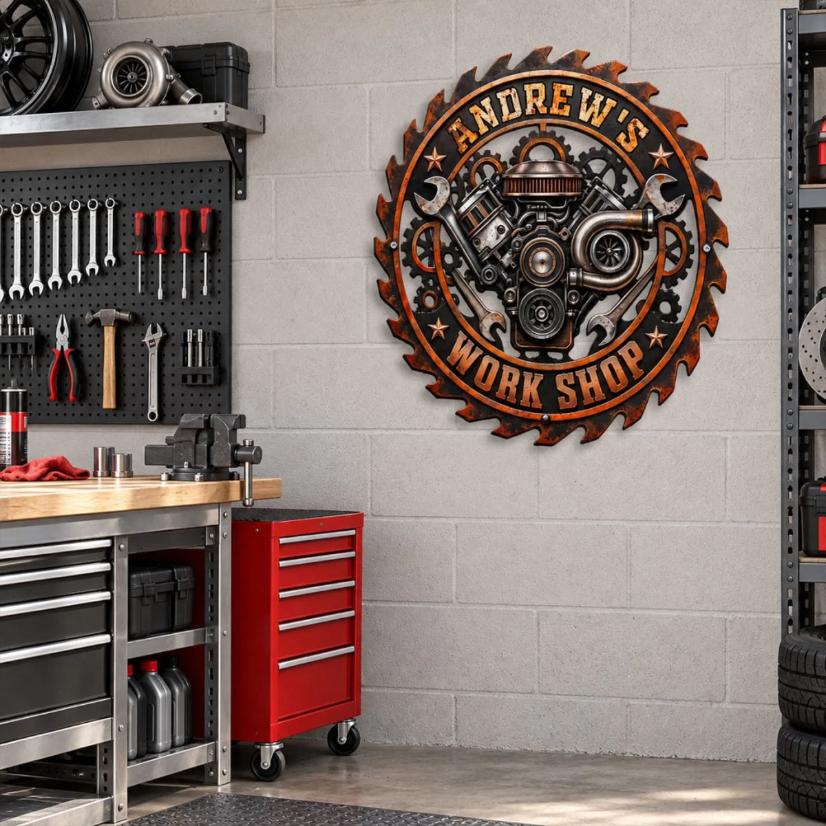Custom Home & Wall Decor, Birthday & Christmas Gift • Mechanic Workshop - Personalized Freeform Shape Metal Sign