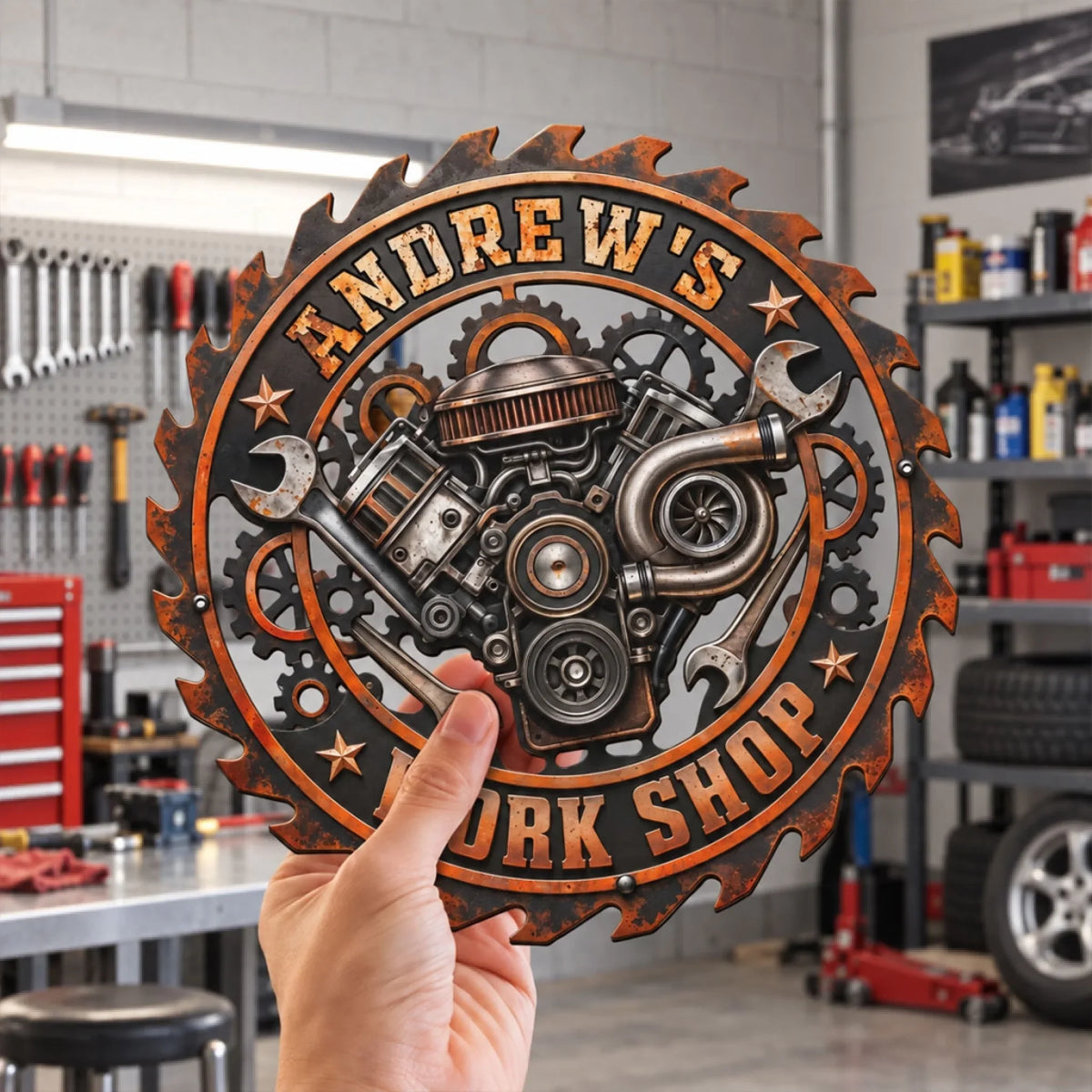 Custom Home & Wall Decor, Birthday & Christmas Gift • Mechanic Workshop - Personalized Freeform Shape Metal Sign