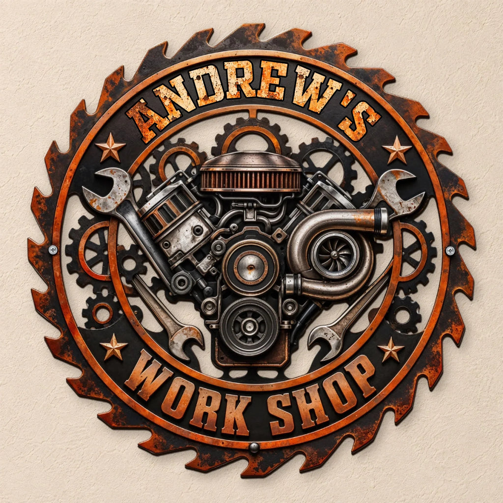 Custom Home & Wall Decor, Birthday & Christmas Gift • Mechanic Workshop - Personalized Freeform Shape Metal Sign