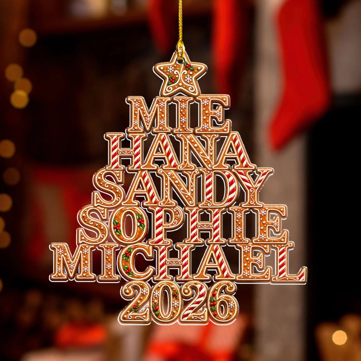 Custom Family Ornament, Christmas Gift for Family Members •  Gingerbread Christmas Tree - Personalized Acrylic Ornament
