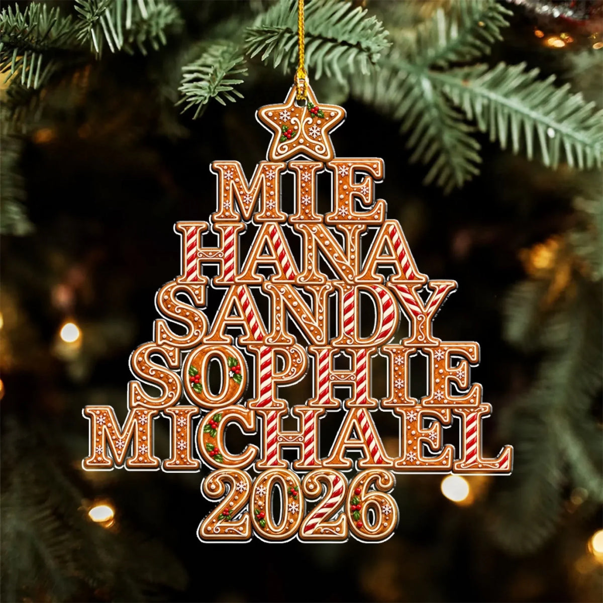 Custom Family Ornament, Christmas Gift for Family Members •  Gingerbread Christmas Tree - Personalized Acrylic Ornament