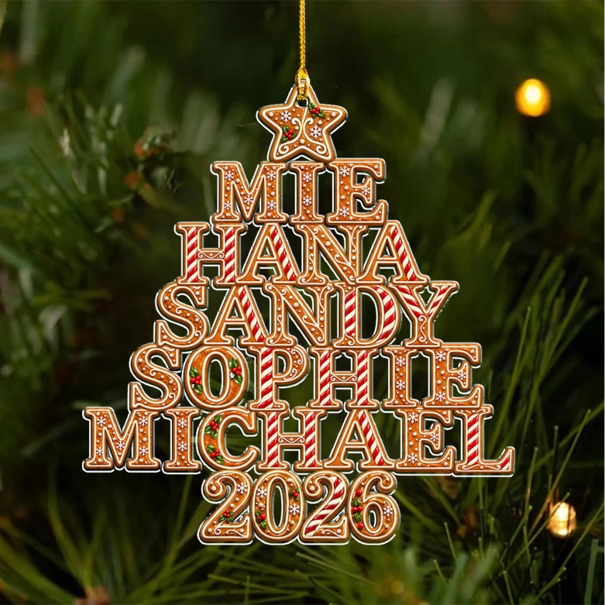 Custom Family Ornament, Christmas Gift for Family Members •  Gingerbread Christmas Tree - Personalized Acrylic Ornament