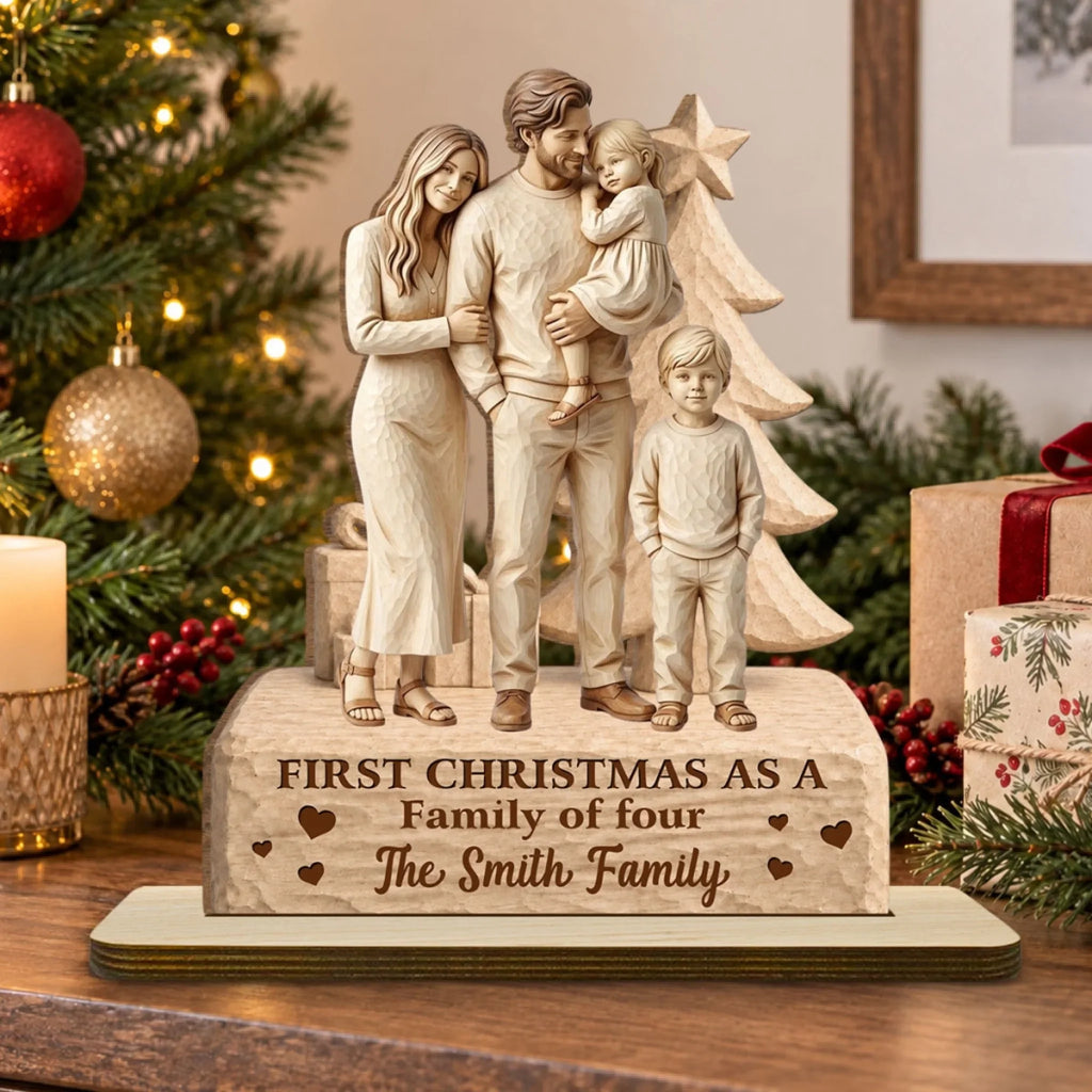 Custom Decor for Mom, Special Gift for Mother • Our Merry Beginning - Personalized 2-Layer Wood Plaque With Flat Base