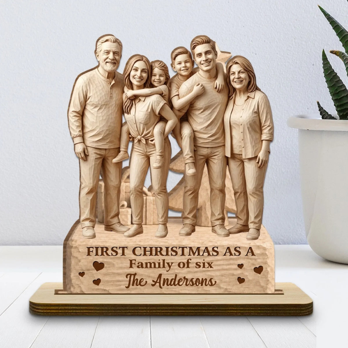 Custom Decor for Mom, Special Gift for Mother • Our Merry Beginning - Personalized 2-Layer Wood Plaque With Flat Base