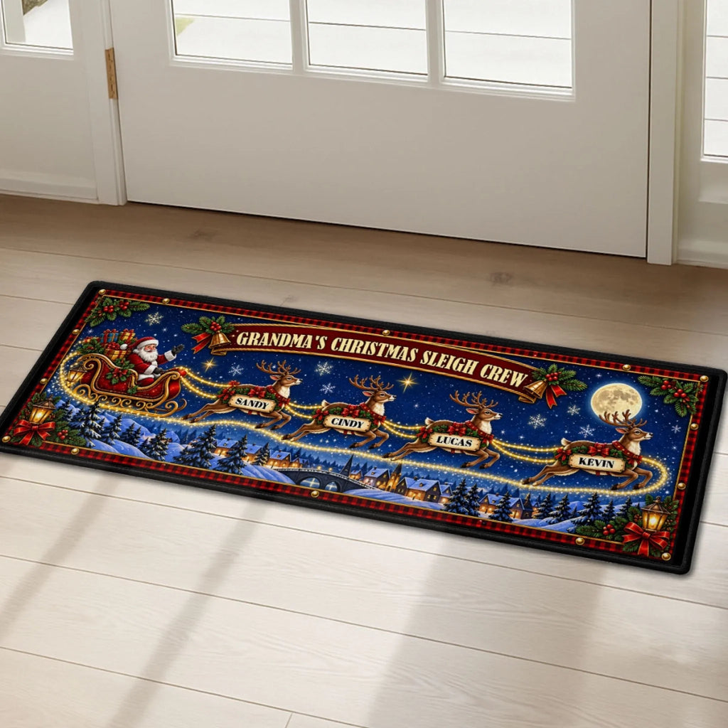 Custom Family Name Rug, Housewarming Birthday Gift For Family Members • Christmas Reindeer Crew - Personalized Runner Rug
