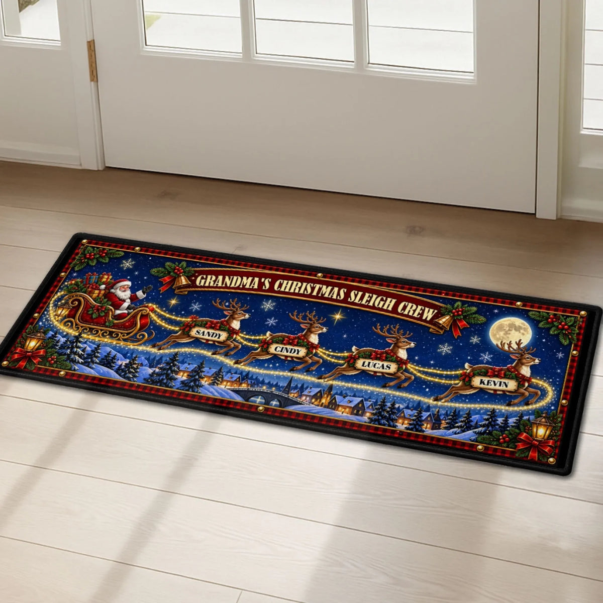 Custom Family Name Rug, Housewarming Birthday Gift For Family Members • Christmas Reindeer Crew - Personalized Runner Rug
