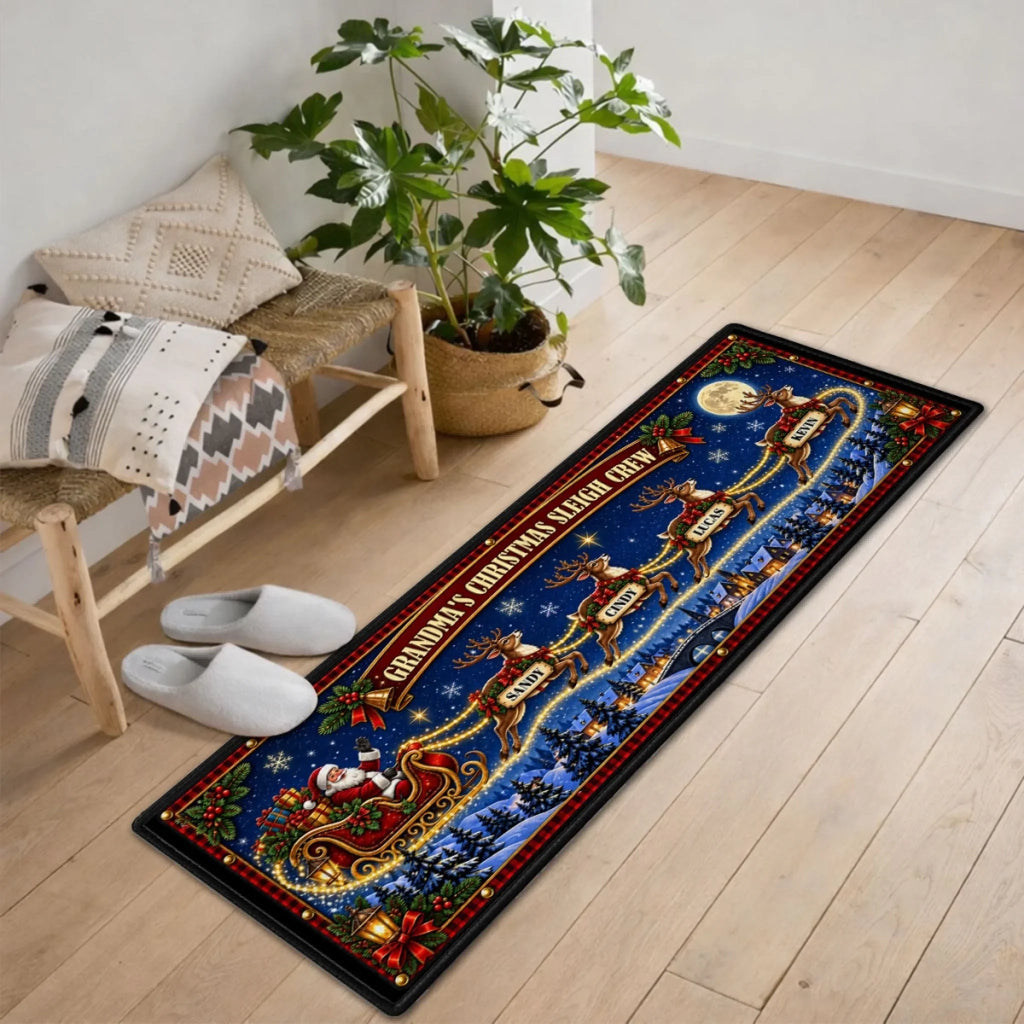 Custom Family Name Rug, Housewarming Birthday Gift For Family Members • Christmas Reindeer Crew - Personalized Runner Rug