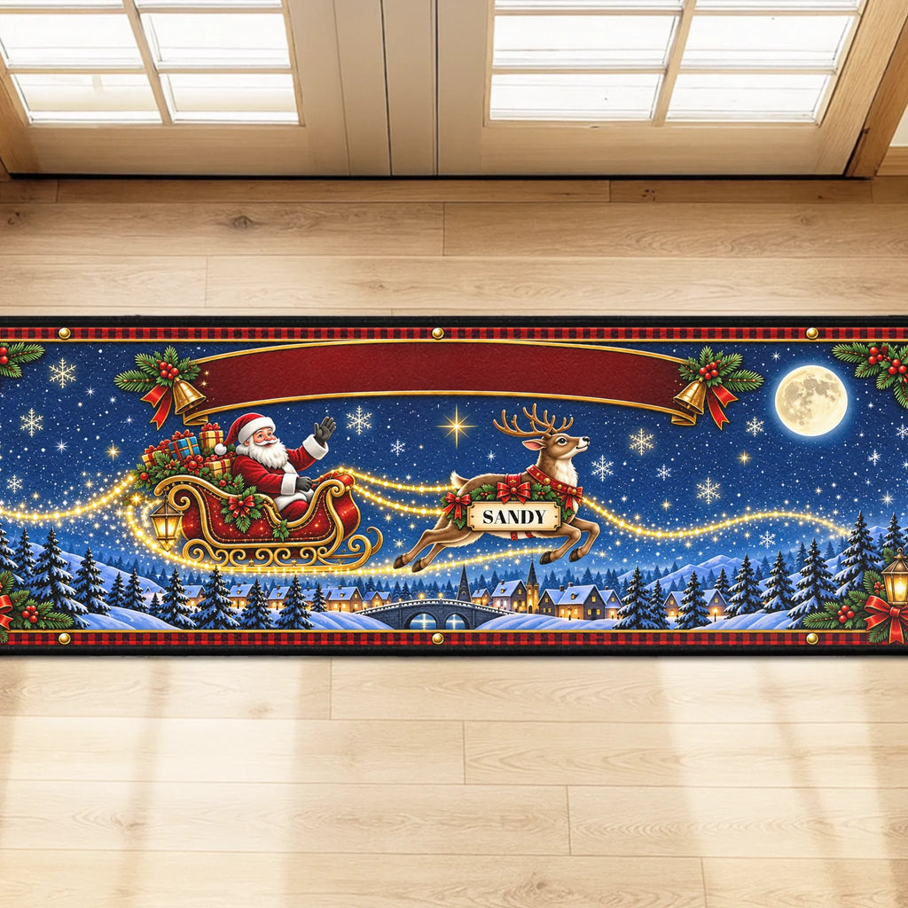Custom Family Name Rug, Housewarming Birthday Gift For Family Members • Christmas Reindeer Crew - Personalized Runner Rug