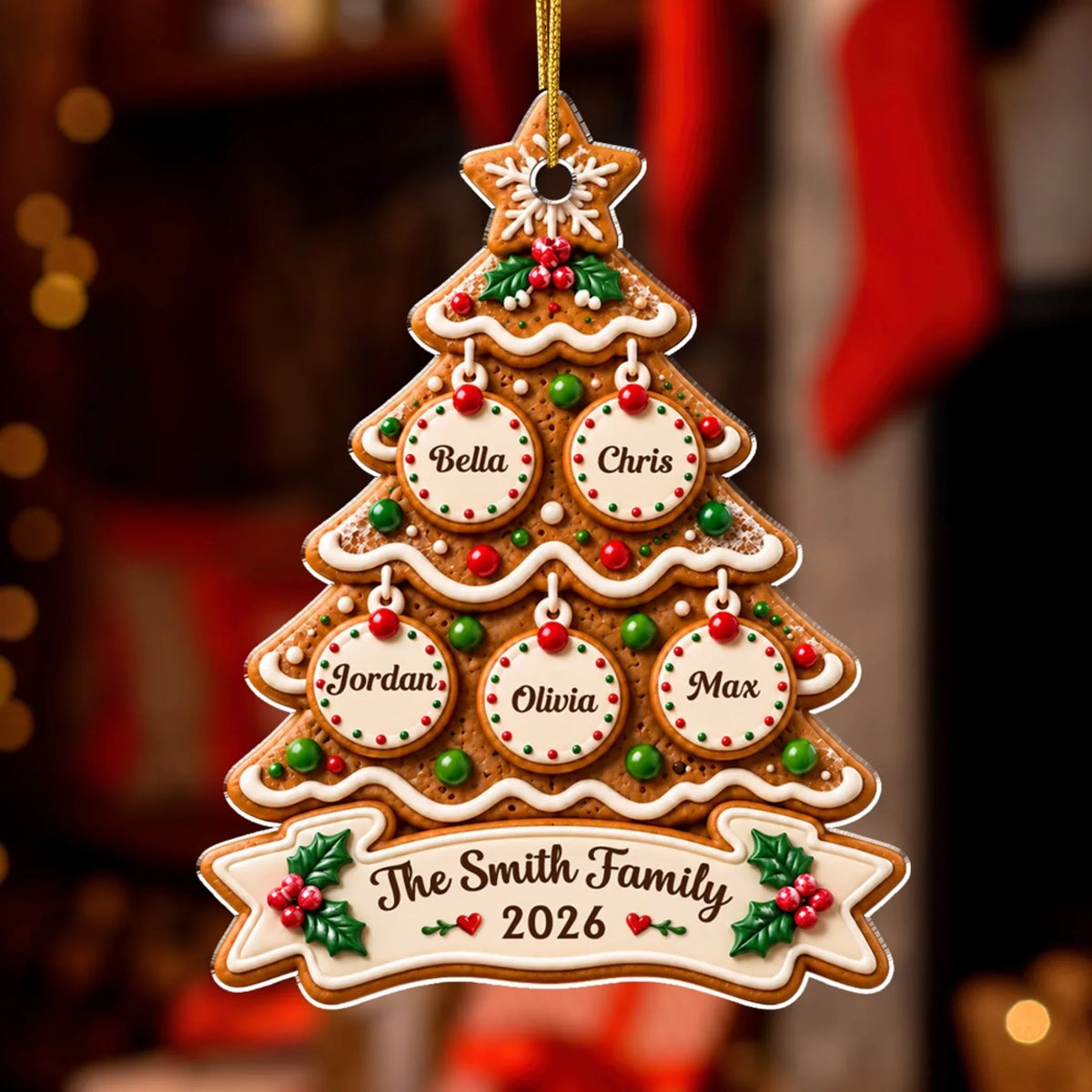 Custom Family Ornament, Christmas Gift for Family Members •  Gingerbread Name Tree - Personalized Acrylic Ornament