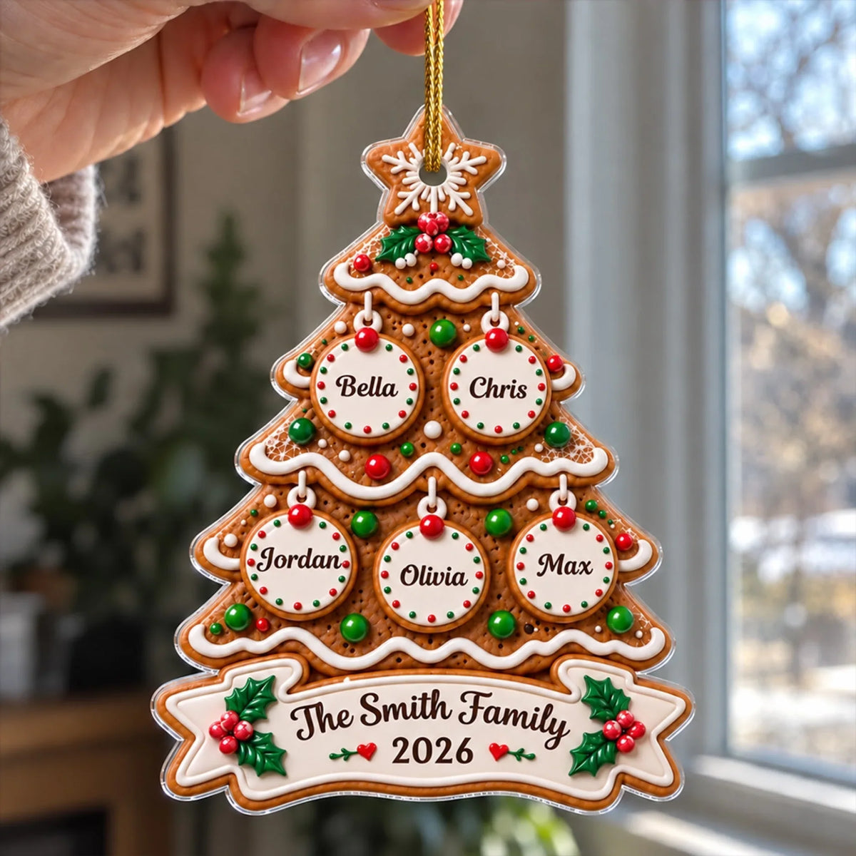 Custom Family Ornament, Christmas Gift for Family Members •  Gingerbread Name Tree - Personalized Acrylic Ornament
