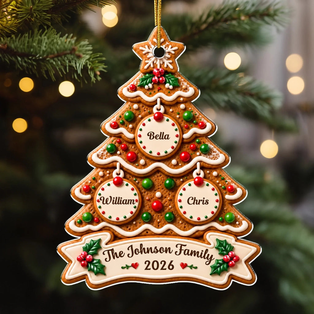 Custom Family Ornament, Christmas Gift for Family Members •  Gingerbread Name Tree - Personalized Acrylic Ornament