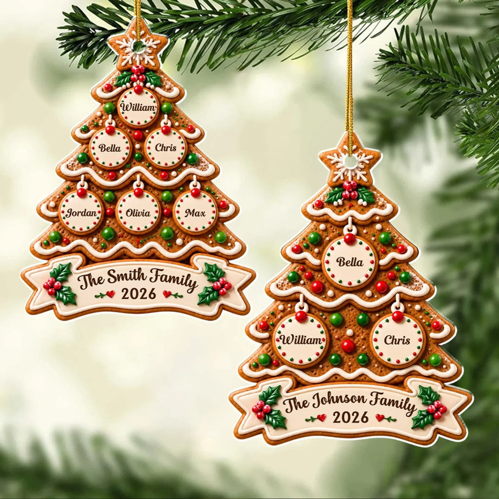 Custom Family Ornament, Christmas Gift for Family Members •  Gingerbread Name Tree - Personalized Acrylic Ornament
