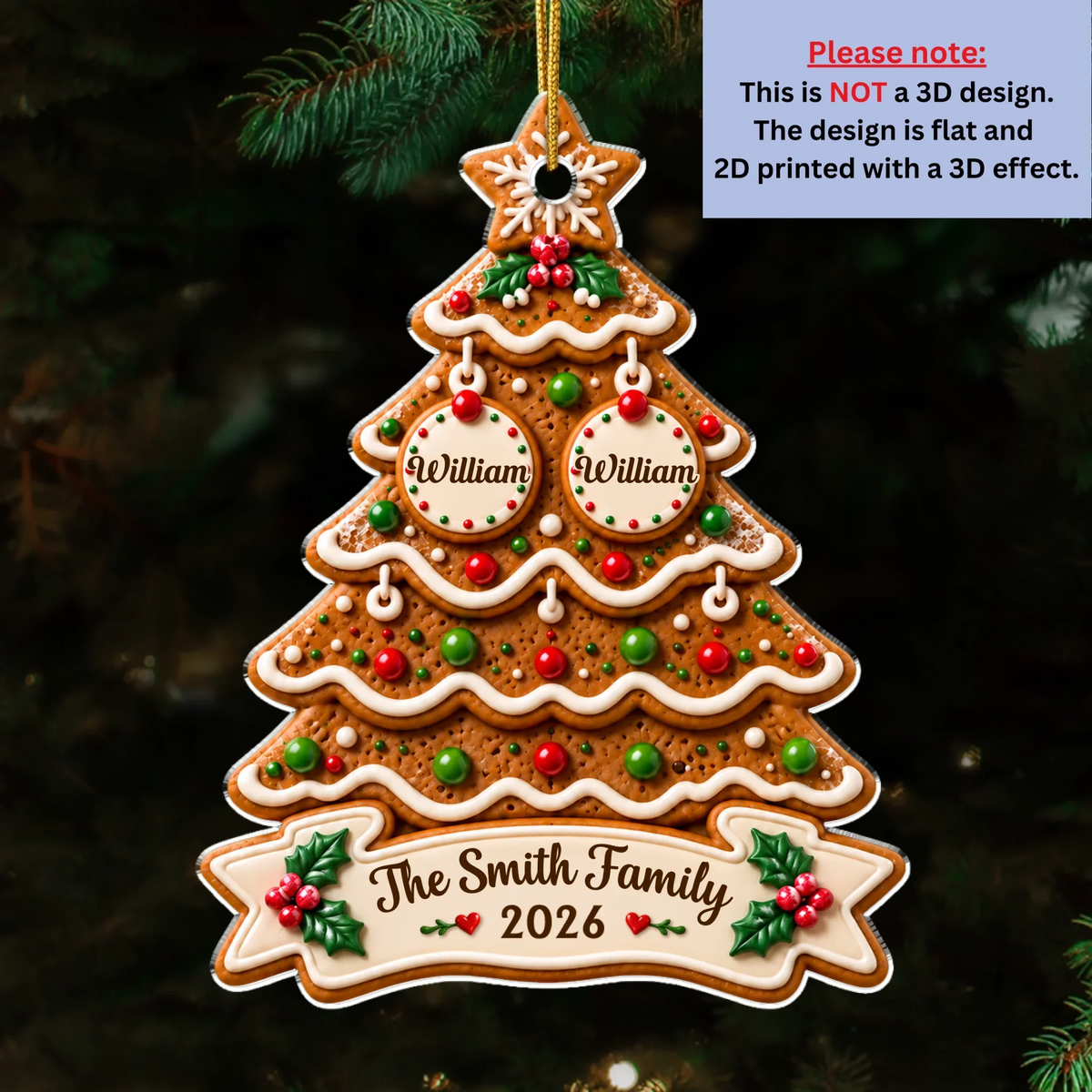 Custom Family Ornament, Christmas Gift for Family Members •  Gingerbread Name Tree - Personalized Acrylic Ornament