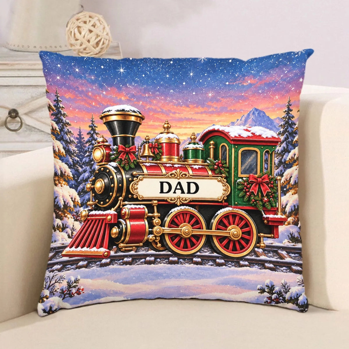 Train Family In Christmas - Personalized Throw Pillow