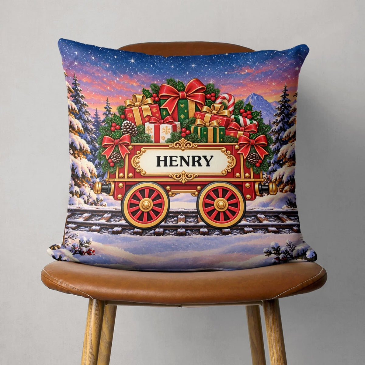 Train Family In Christmas - Personalized Throw Pillow
