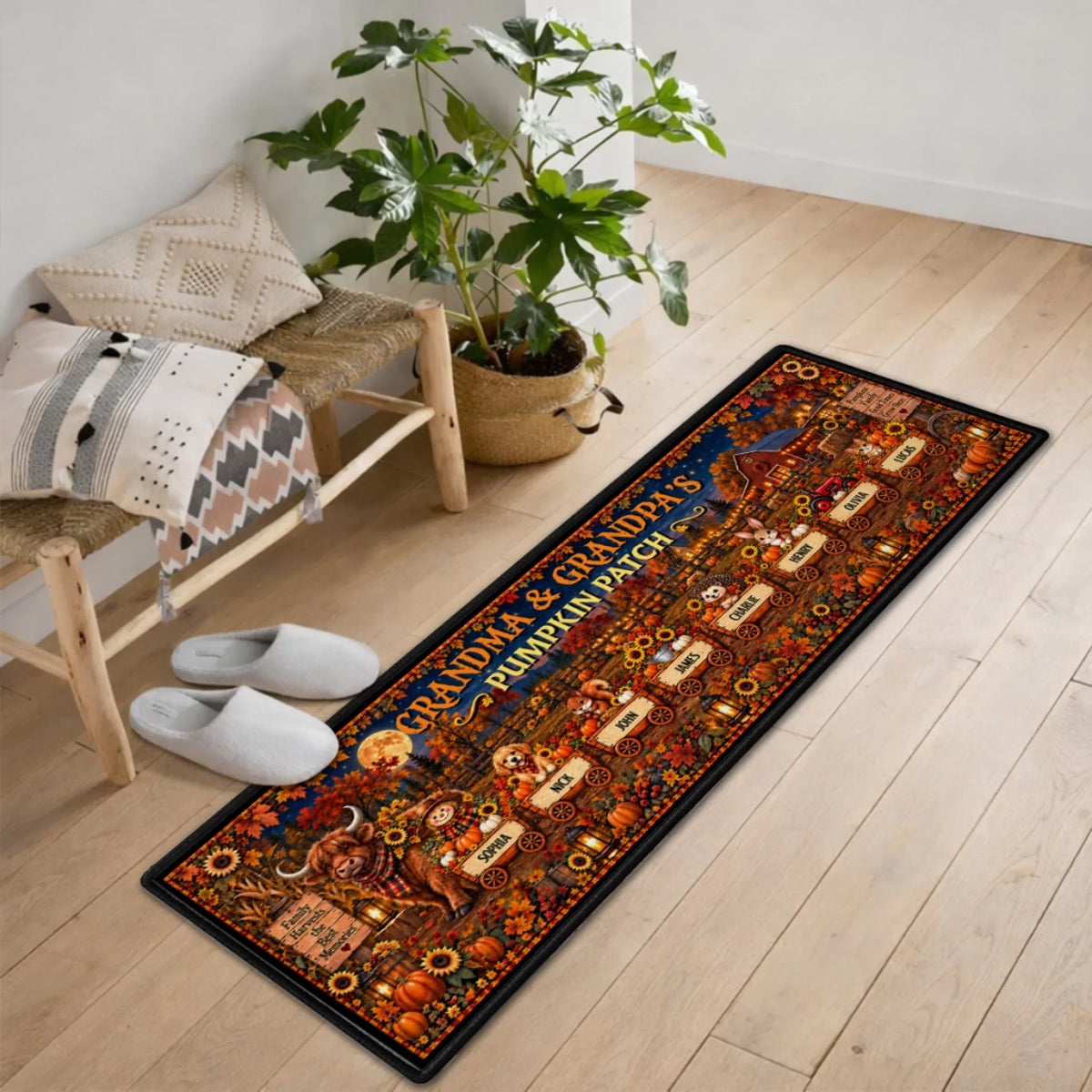 Custom Family Name Rug, Housewarming Birthday Gift For Grandma Grandparents • Family Grows In Pumpkin Patches - Personalized Runner Rug