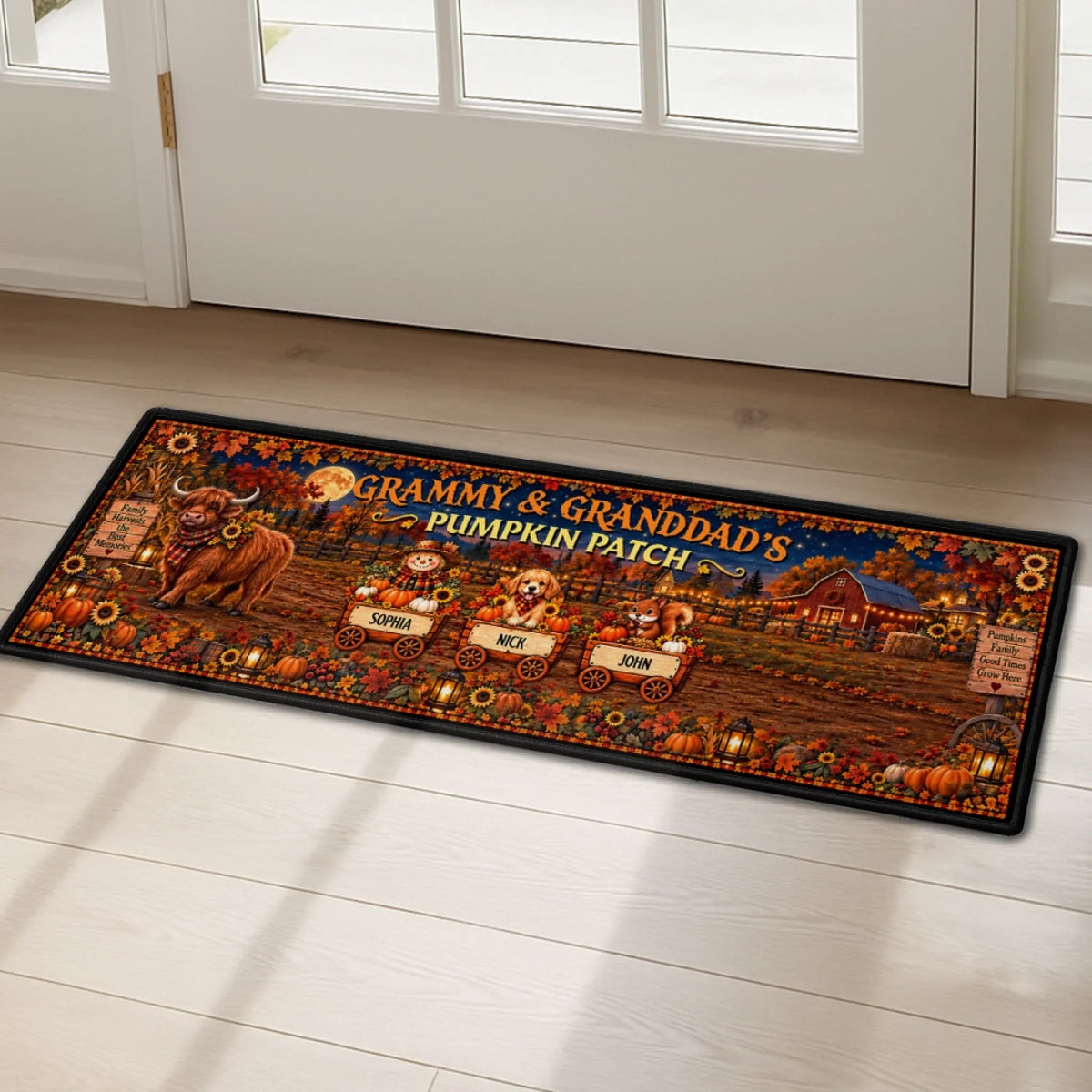 Custom Family Name Rug, Housewarming Birthday Gift For Grandma Grandparents • Family Grows In Pumpkin Patches - Personalized Runner Rug