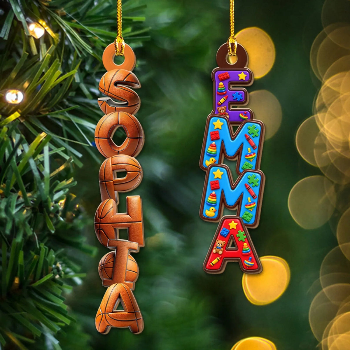 Custom Family Ornament, Christmas Gift for Family Members •  Kids Hobbies - Personalized Wood Ornament
