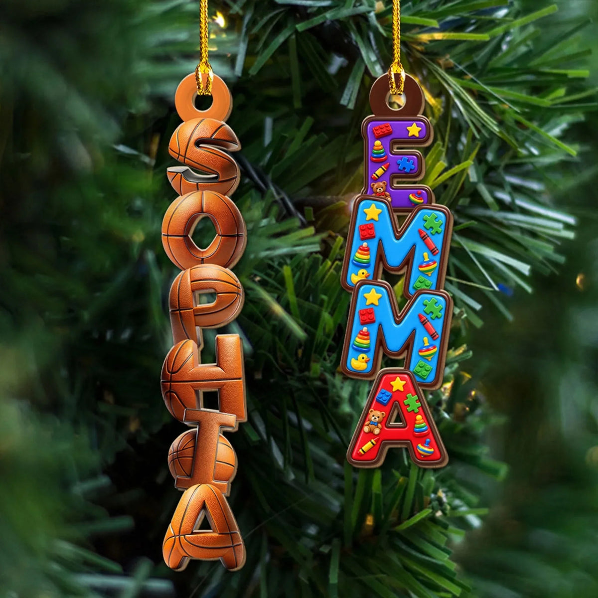 Custom Family Ornament, Christmas Gift for Family Members •  Kids Hobbies - Personalized Wood Ornament