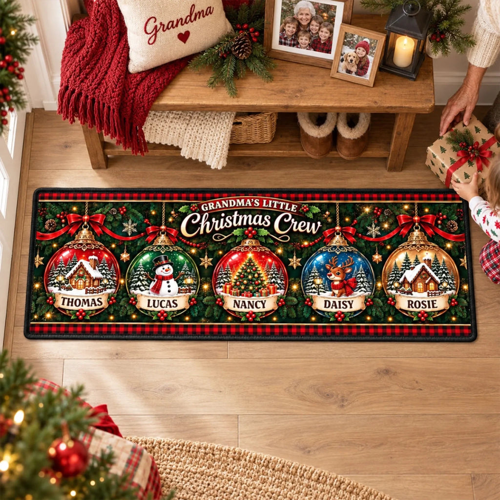 Custom Family Name Rug, Housewarming Birthday Gift For Family Members • Our Little Snow Globe - Personalized Runner Rug