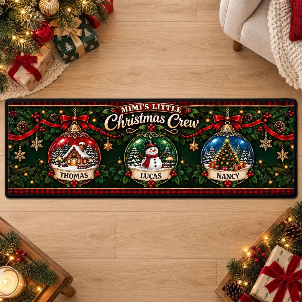Custom Family Name Rug, Housewarming Birthday Gift For Family Members • Our Little Snow Globe - Personalized Runner Rug