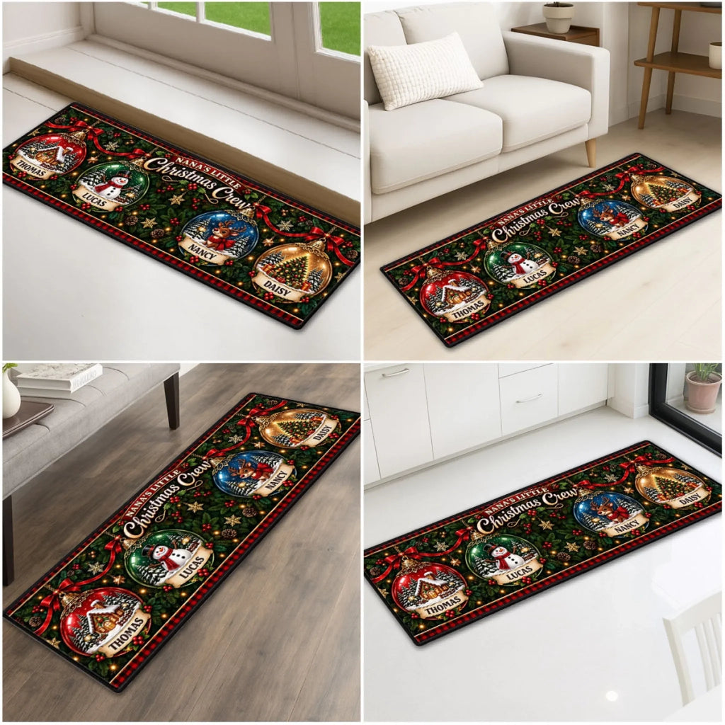 Custom Family Name Rug, Housewarming Birthday Gift For Family Members • Our Little Snow Globe - Personalized Runner Rug