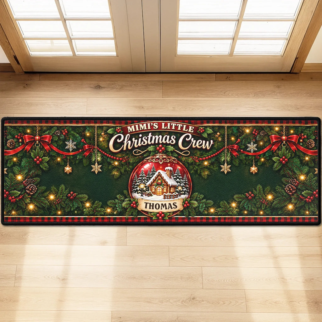 Custom Family Name Rug, Housewarming Birthday Gift For Family Members • Our Little Snow Globe - Personalized Runner Rug