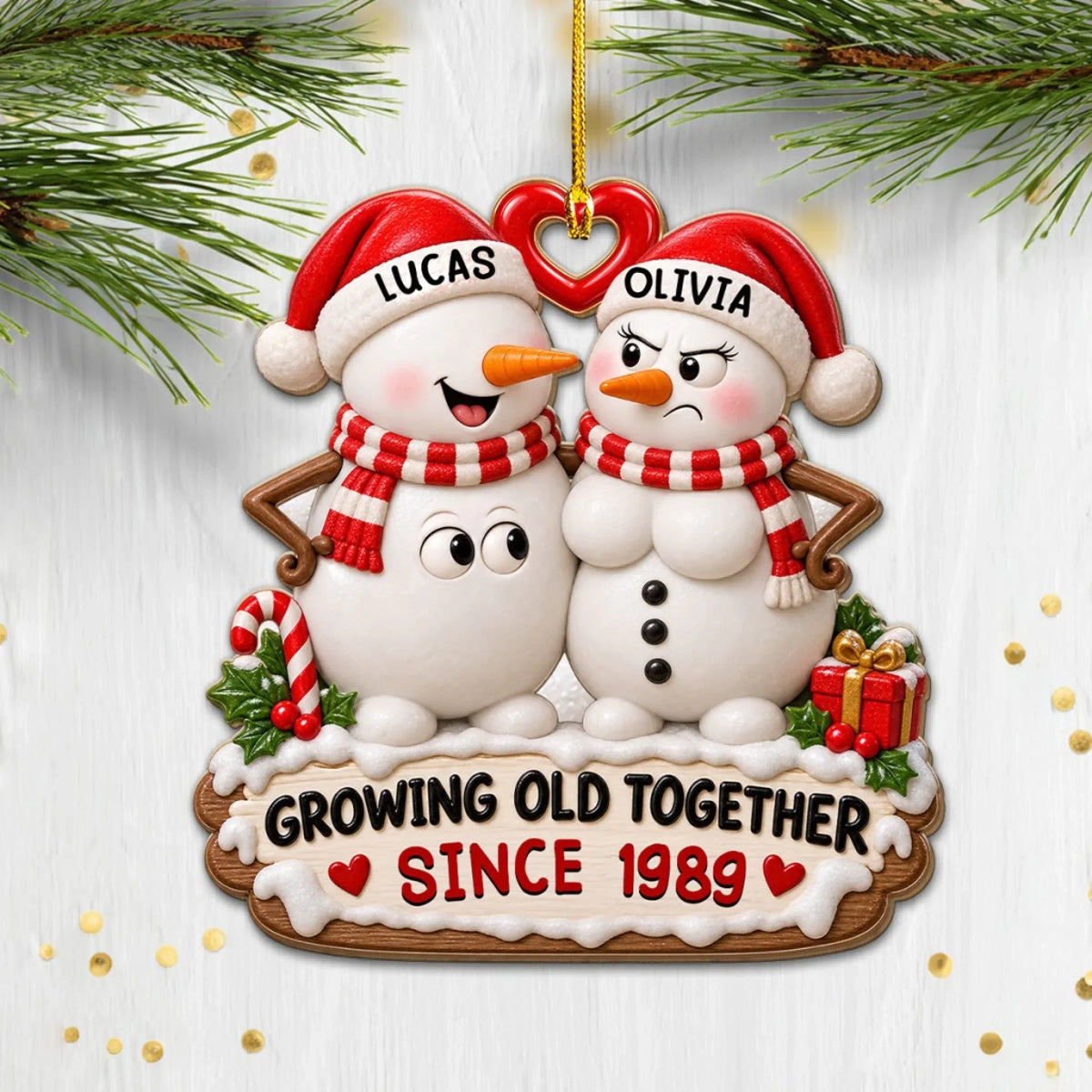 Custom Couple Christmas Ornament, Anniversary Gift •  Love Gets Better With Time - Personalized 3D Effect Wood Ornament