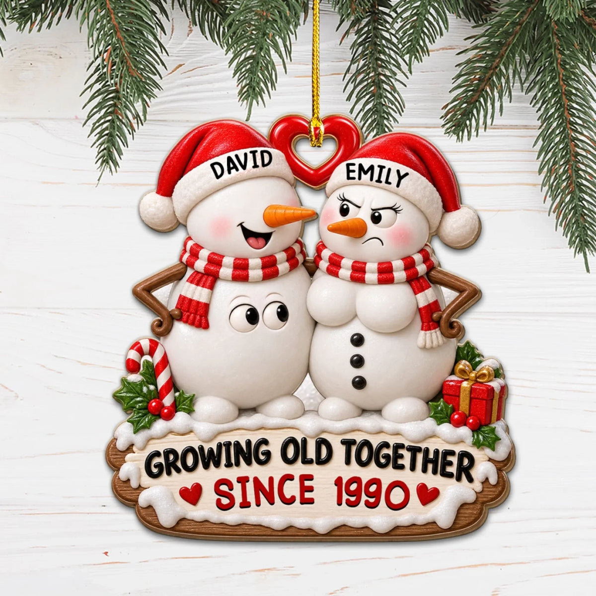 Custom Couple Christmas Ornament, Anniversary Gift •  Love Gets Better With Time - Personalized 3D Effect Wood Ornament