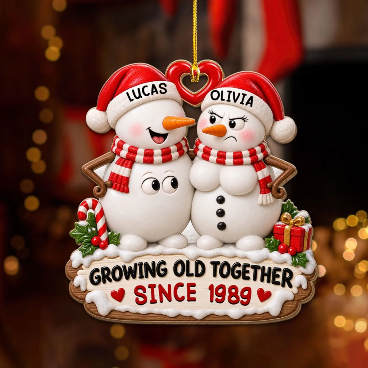 Custom Couple Christmas Ornament, Anniversary Gift •  Love Gets Better With Time - Personalized 3D Effect Wood Ornament