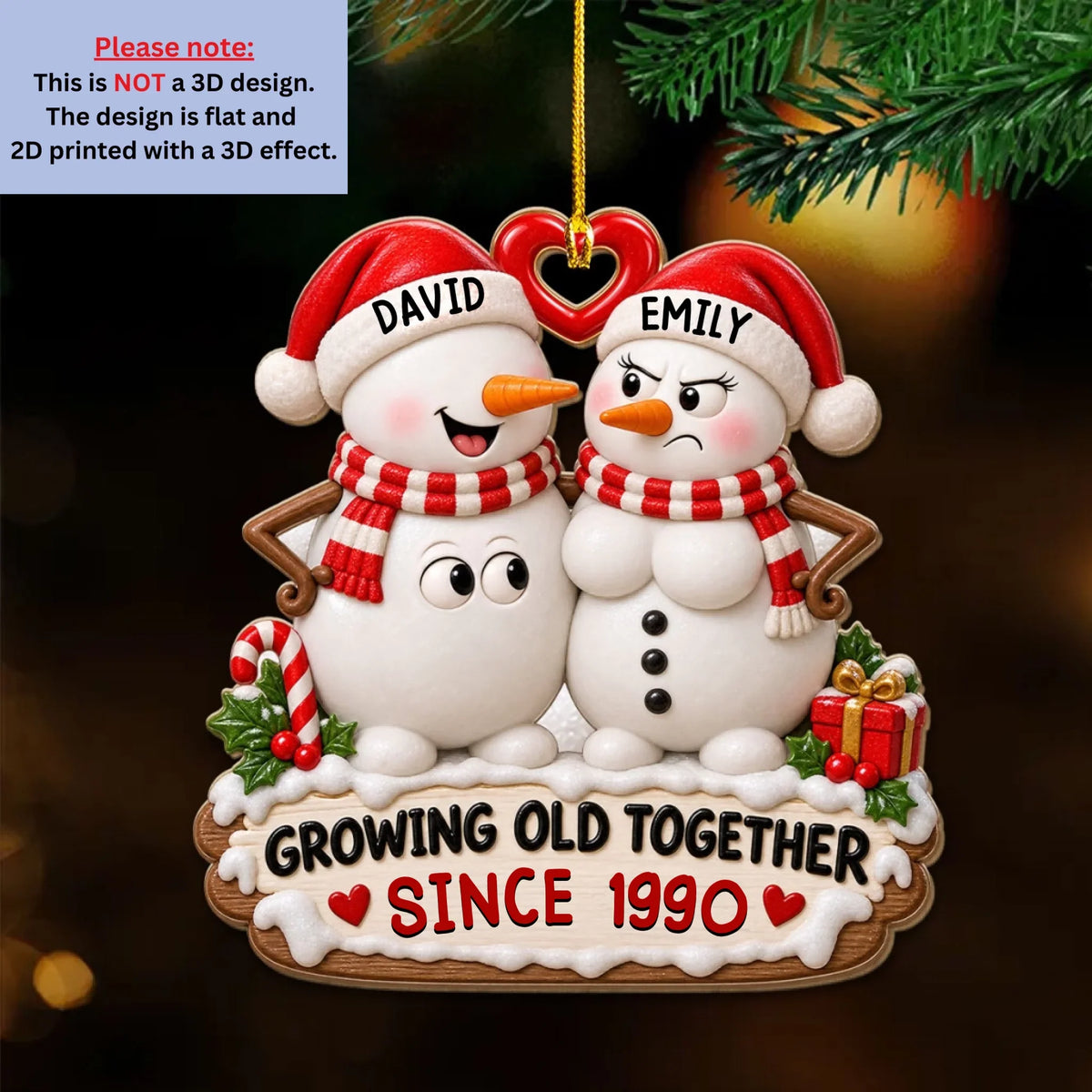 Custom Couple Christmas Ornament, Anniversary Gift •  Love Gets Better With Time - Personalized 3D Effect Wood Ornament