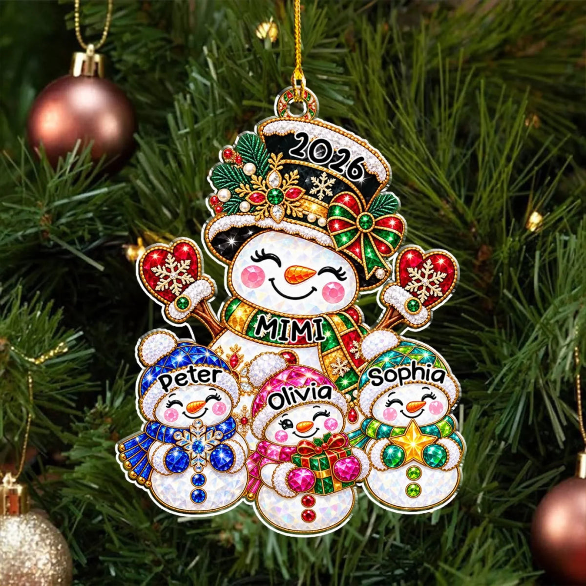Custom Family Ornament, Christmas Gift for Family Members •  Grandmas Treasures - Personalized Acrylic Ornament