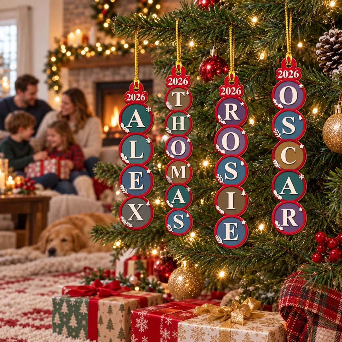 Custom Family Ornament, Christmas Gift for Family Members •  Our Merry Lineup - Personalized Wood Ornament