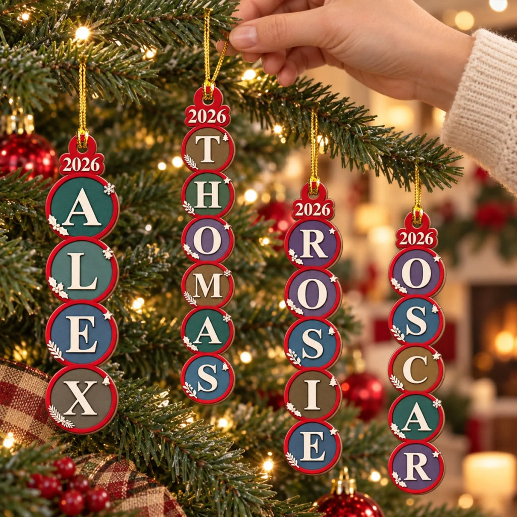 Custom Family Ornament, Christmas Gift for Family Members •  Our Merry Lineup - Personalized Wood Ornament