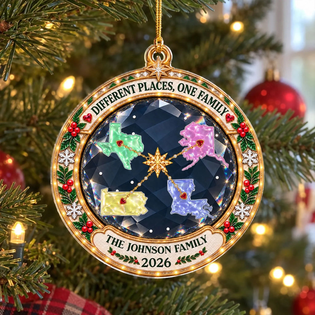 Custom Family Ornament, Christmas Gift for Family Members •  Love Keeps Us Close - Personalized Acrylic Ornament