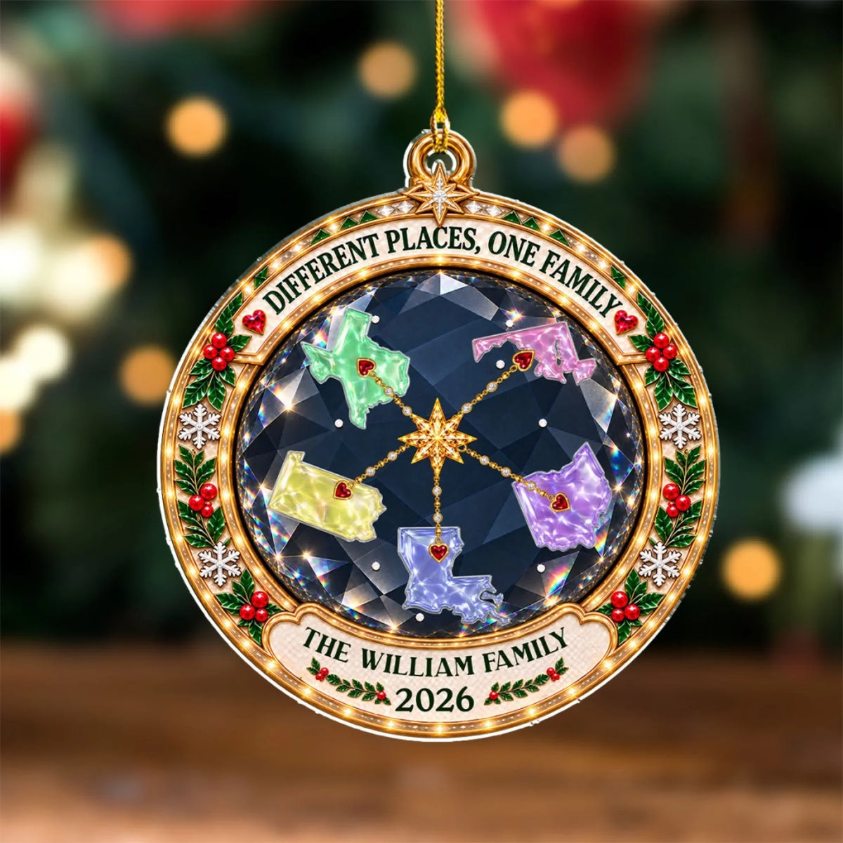 Custom Family Ornament, Christmas Gift for Family Members •  Love Keeps Us Close - Personalized Acrylic Ornament