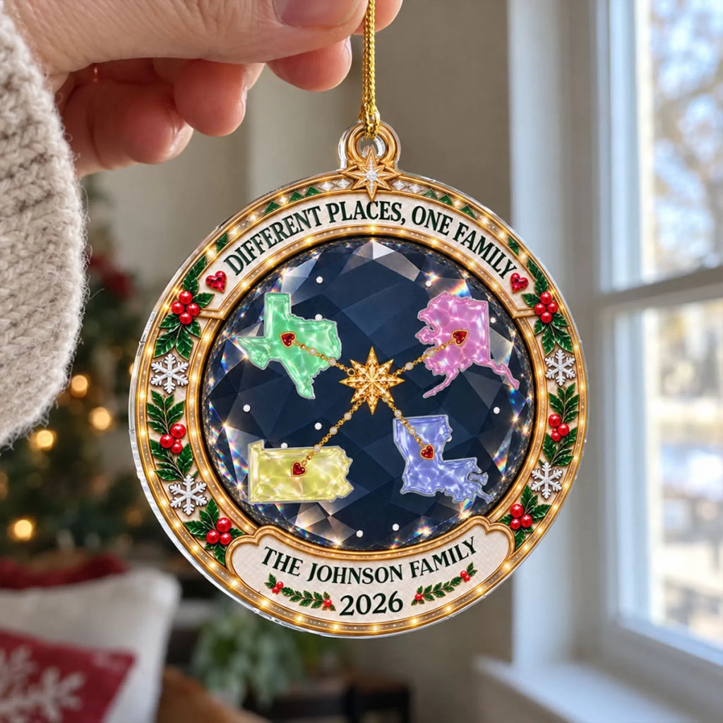 Custom Family Ornament, Christmas Gift for Family Members •  Love Keeps Us Close - Personalized Acrylic Ornament