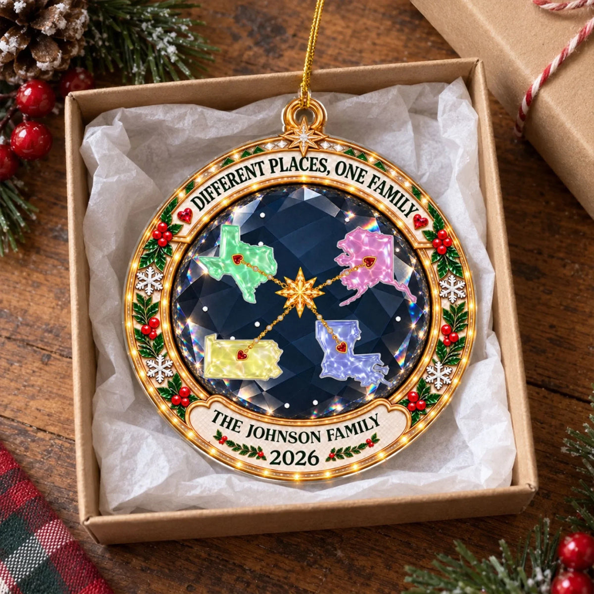 Custom Family Ornament, Christmas Gift for Family Members •  Love Keeps Us Close - Personalized Acrylic Ornament