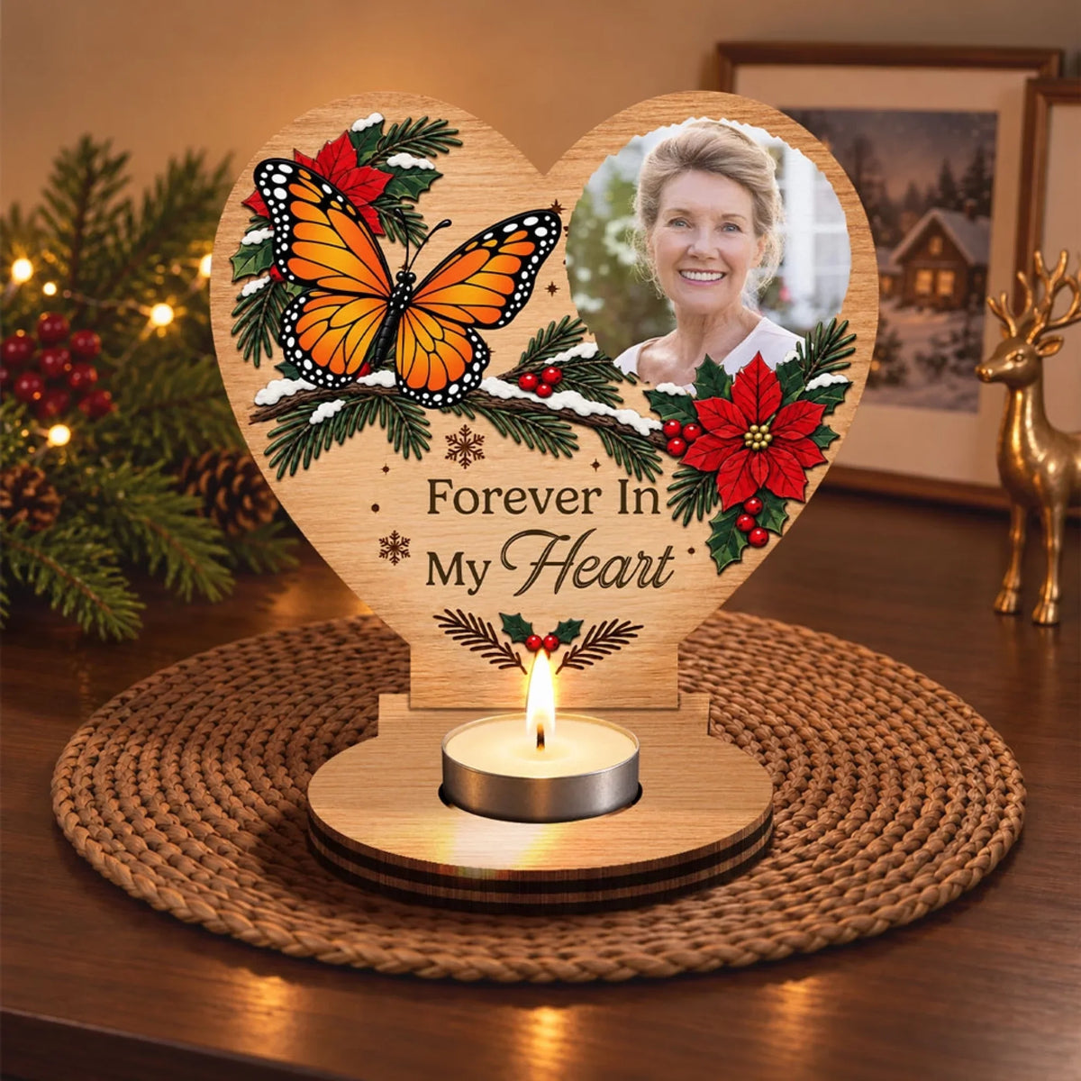 Forever In My Heart - Personalized Wooden Candle Holder