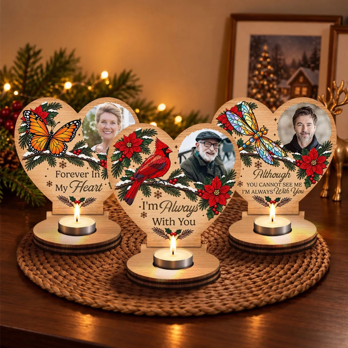 Forever In My Heart - Personalized Wooden Candle Holder